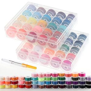 ilauke 50Pcs Bobbins Sewing Thread with Case, SizeA Class15 Prewound Sewing Bobbins for Sewing Machine, 50Colors Polyester Sewing Threads Compatible for Brother/Singer/Babylock/Janome Machine