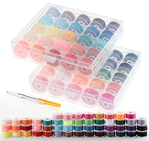 ilauke 50Pcs Bobbins Sewing Thread with Case, SizeA Class15 Prewound Sewing Bobbins for Sewing Machine, 50Colors Polyester Sewing Threads Compatible for Brother/Singer/Babylock/Janome Machine