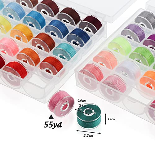 ilauke 50Pcs Bobbins Sewing Thread with Case, SizeA Class15 Prewound Sewing Bobbins for Sewing Machine, 50Colors Polyester Sewing Threads Compatible for Brother/Singer/Babylock/Janome Machine