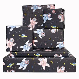central 23 - birthday wrapping paper - 6 gift wrap sheets - navy space theme - sloths - men women - recyclable