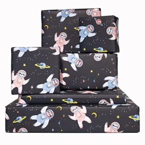 CENTRAL 23 - Birthday Wrapping Paper - 6 Gift Wrap Sheets - Navy Space Theme - Sloths - Men Women - Recyclable