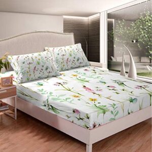 girls bed sheet set twin size floral print fitted sheet for kids teens bedroom decor chic blossom flowers botanical beding set microfiber soft nature leaf bed cover with 1 pillow case