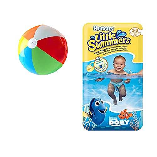 X-Small - Little Swimmers Disposable Swim Diapers, (7lb-18lb.), 12-Count Bonus Inflatable Pool Ball (5 inch)