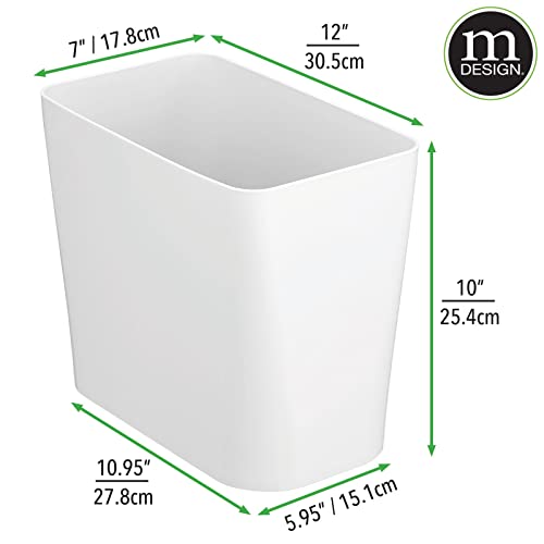 mDesign Plastic Small 3-Gallon Wastebasket, Trashcan Container Bin - for Bathroom, Bedroom, Kitchen, Home Office, Laundry Room - Holds Trash, Garbage, Waste - White