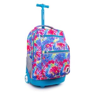 j world new york sundance rolling backpack girl boy roller bookbag, tie dye, 20 inch