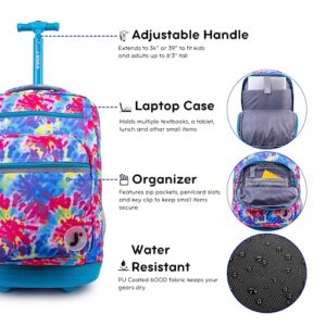 J World New York Sundance Rolling Backpack Girl Boy Roller Bookbag, Tie Dye, 20 Inch