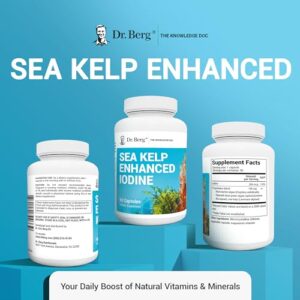 Dr. Berg's Sea Kelp Enhanced - Pure Healthy Thyroid Support Natural Antioxidants & Iodine Supplement w/Organic Sea Kelp, Blue-Green Algae & Red Algae - Immune System & Metabolism Support 90 Capsules