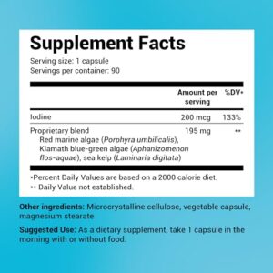 Dr. Berg's Sea Kelp Enhanced - Pure Healthy Thyroid Support Natural Antioxidants & Iodine Supplement w/Organic Sea Kelp, Blue-Green Algae & Red Algae - Immune System & Metabolism Support 90 Capsules