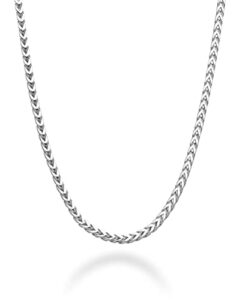 miabella solid 925 sterling silver italian 2mm franco square box link chain necklace for men women made in italy (length 20 inches)