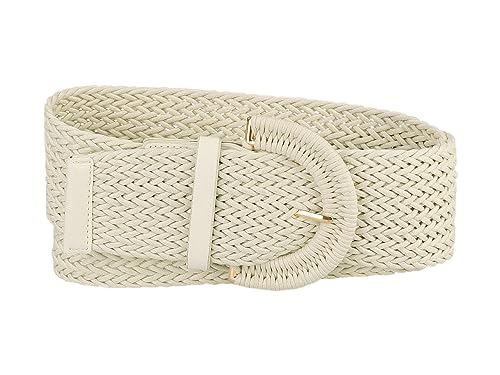 Allegra K Womens Wide Woven Waist Belts Braided Belts for Dress Chunky Buckle 60-90cm/23.62-35.43" White