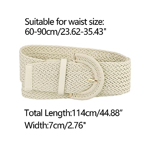 Allegra K Womens Wide Woven Waist Belts Braided Belts for Dress Chunky Buckle 60-90cm/23.62-35.43" White