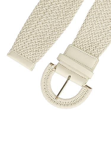 Allegra K Womens Wide Woven Waist Belts Braided Belts for Dress Chunky Buckle 60-90cm/23.62-35.43" White