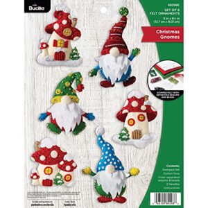 bucilla gnomes, felt applique christmas ornaments, set of 6