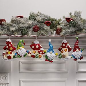 Bucilla Gnomes, Felt Applique Christmas Ornaments, Set of 6