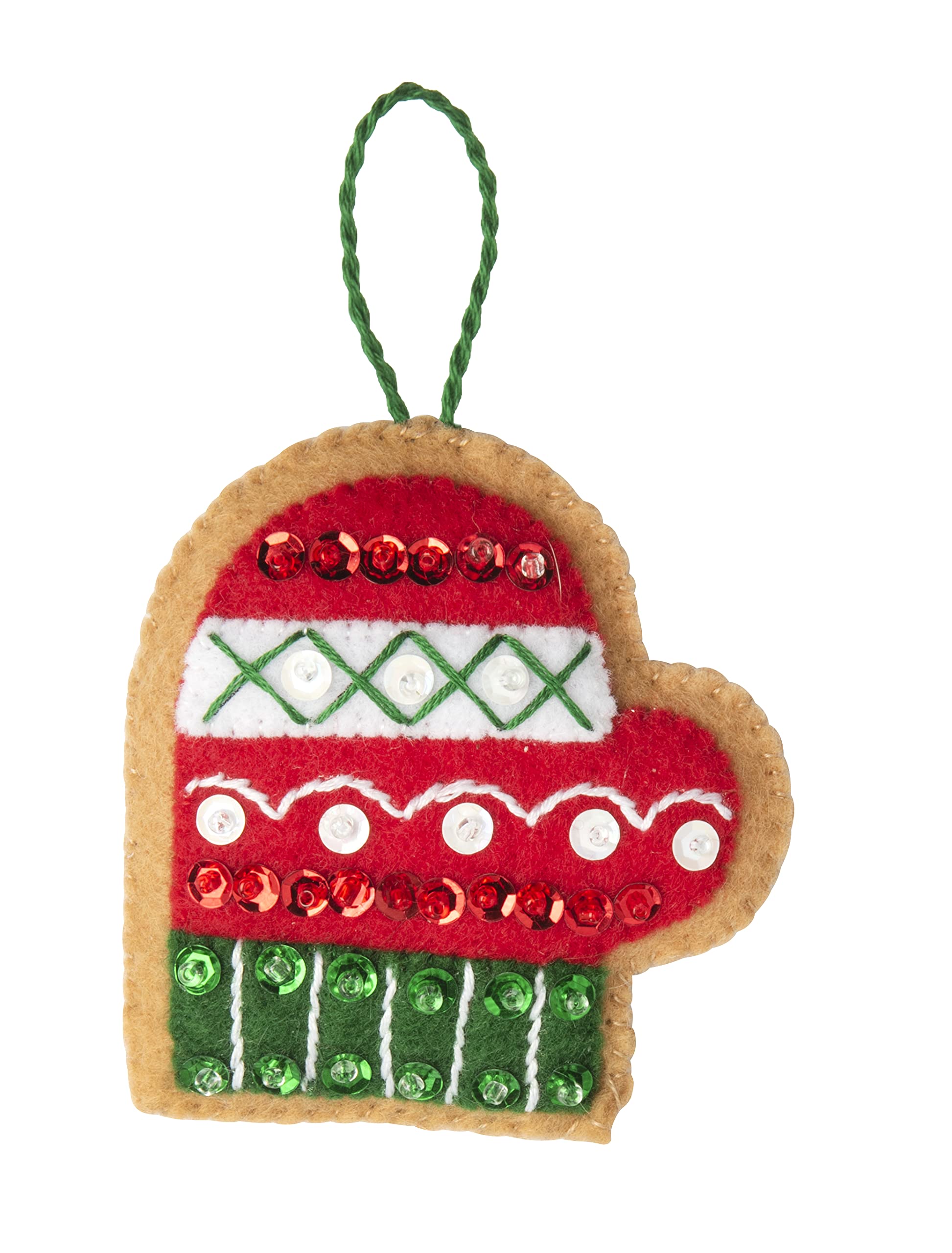 Bucilla Felt Applique 12 Piece Ornament Making Kit, Gingerbread Santa, Perfect for DIY Arts and Crafts, 89301E