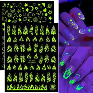 butterfly nail art stickers 3d luminous nail art supplies self adhesive nail decals flame star moon heart designer nail stickers for women acrylic nails design manicure art decorations 6 sheets