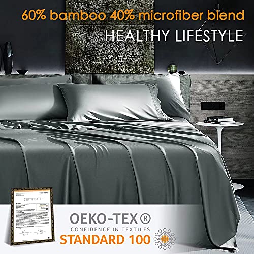 Shilucheng Bamboo 6-Piece California King Size Bed Sheets Set 1800 Thread Count 16 Inch Deep Pockets Cool Eco Friendly Soft and Comfortable(Cal King,Dark Grey)