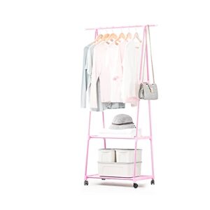 yisonho clothes rack, garment rack with removable wheels two-tier shelf clothes organizer hanging handy storage (pink)