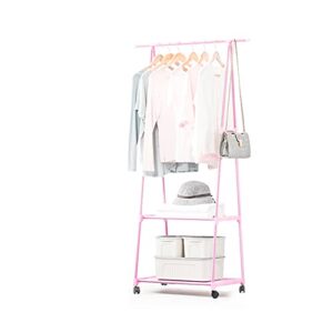 YISONHO Clothes Rack, Garment Rack with Removable Wheels Two-Tier Shelf Clothes Organizer Hanging Handy Storage (Pink)