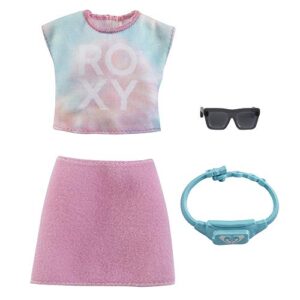 mattel stylish roxy outfit for barbie - grd42 ~ soft pink skirt ~ roxy print shirt ~ sunglasses and fanny pack