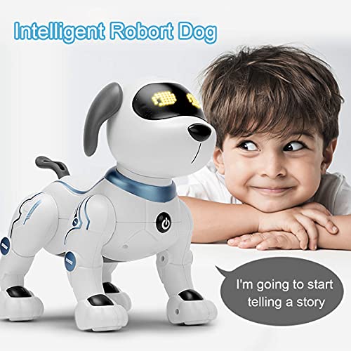 Hitish Remote Control Robot Dog, Intelligent Interactive Programmable Dancing Handstand Robo Stunt Doggy Toy, Voice Control Robotic Puppy Pet Toys with Light for Kids 3 4 5 6 Years Old and Up