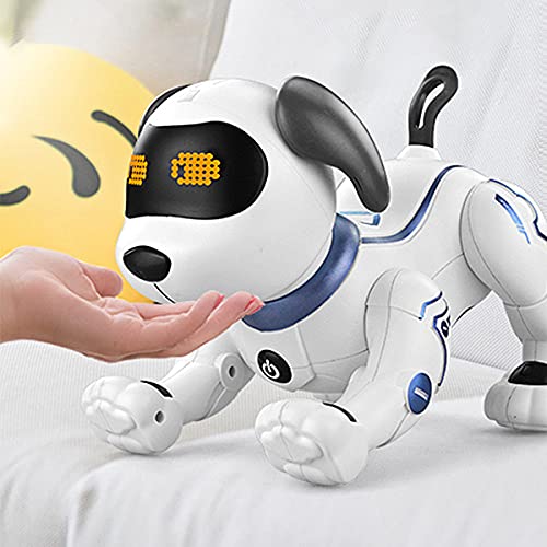 Hitish Remote Control Robot Dog, Intelligent Interactive Programmable Dancing Handstand Robo Stunt Doggy Toy, Voice Control Robotic Puppy Pet Toys with Light for Kids 3 4 5 6 Years Old and Up