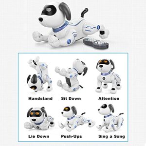 Hitish Remote Control Robot Dog, Intelligent Interactive Programmable Dancing Handstand Robo Stunt Doggy Toy, Voice Control Robotic Puppy Pet Toys with Light for Kids 3 4 5 6 Years Old and Up