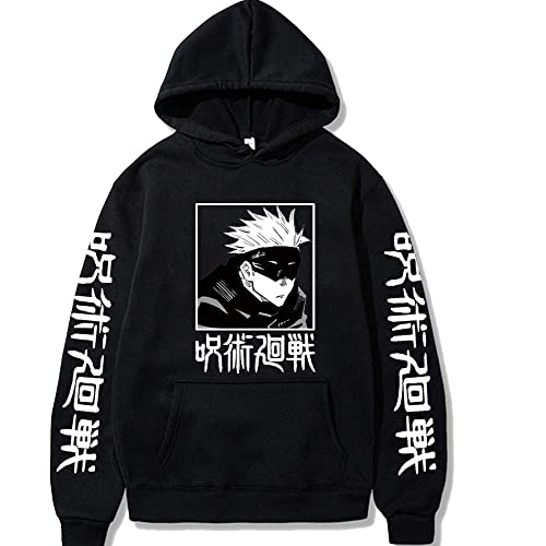 NECHARI Unisex Tops Harajuku Anime Unisex Hoodie Pullovers Tops Loose Long Sleeves (Black3,L,Large)