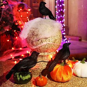 ATDAWN 6 Pack Halloween Black Feathered Crows, Realistic Looking Halloween Birds Decoration