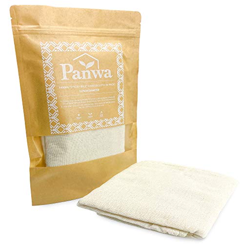 PANWA Traditional THAI Sticky Rice 16 Inch Round 6 Pack Reusable Cheesecloth, Grade 90 Triple Stitched Hem, Chef Quality, 100% Unbleached Cotton Fabric for Straining and Cooking