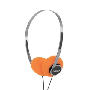 koss x retrospekt p/21 retro on-ear headphones, retro orange foam, adjustable headband, wired 3.5mm plug, orange black and silver