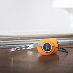 Koss x Retrospekt P/21 Retro On-Ear Headphones, Retro Orange Foam, Adjustable Headband, Wired 3.5mm Plug, Orange Black and Silver