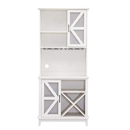 Home Source Microwave Stand 72" | Kitchen Pantry with Microwave Stand, Open Shelves, Mesh Doors | Includes Wine/Bottle Rack