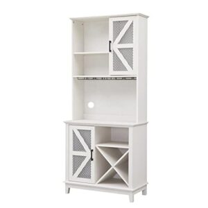 Home Source Microwave Stand 72" | Kitchen Pantry with Microwave Stand, Open Shelves, Mesh Doors | Includes Wine/Bottle Rack