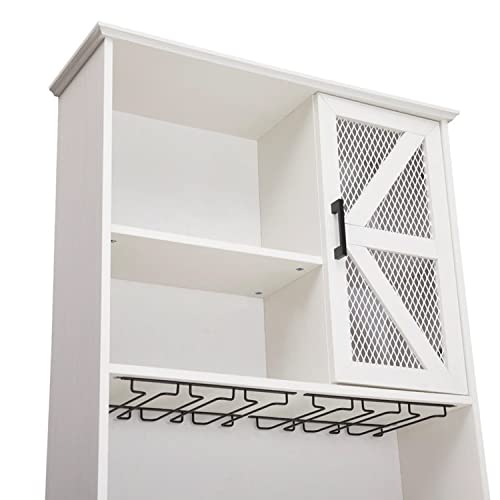 Home Source Microwave Stand 72" | Kitchen Pantry with Microwave Stand, Open Shelves, Mesh Doors | Includes Wine/Bottle Rack