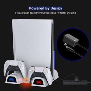 NexiGo PS5 Accessories Silent Cooling Stand with Headset Holder and AC Adapter, for PS5 Disc & Digital Editions Dual Controllers Charger, 3 Levels Adjustable Fans Speed, 10 Game Rack Organizer, White