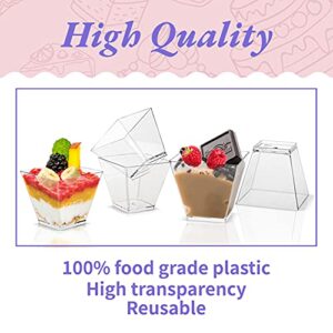 Qyyiguf 100 Pack 2oz/60ml Plastic Square Dessert Cups,Mini Clear Appetizer Cups,Small Disposable Square Cup Serving Bowl for Chocolate Cakes,Ice Cream