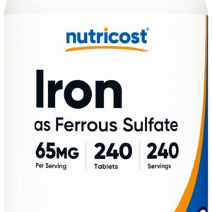 Nutricost Iron (As Ferrous Sulfate) 65mg, 240 Tablets - Non-GMO, Gluten Free