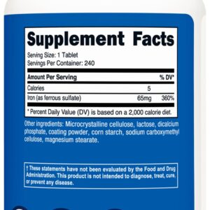 Nutricost Iron (As Ferrous Sulfate) 65mg, 240 Tablets - Non-GMO, Gluten Free