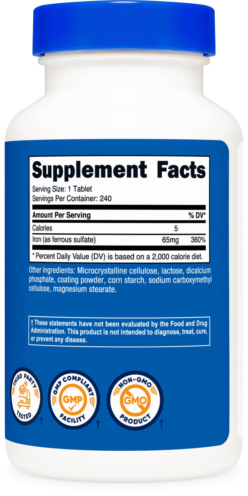 Nutricost Iron (As Ferrous Sulfate) 65mg, 240 Tablets - Non-GMO, Gluten Free