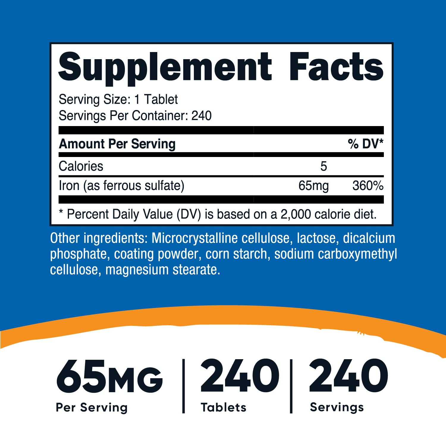 Nutricost Iron (As Ferrous Sulfate) 65mg, 240 Tablets - Non-GMO, Gluten Free