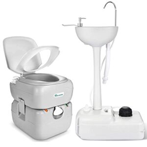 yitahome portable toilet rv potty 5.8 gallon and 17 l portable sink camping hand washing station, for camping, boating, hiking, trips