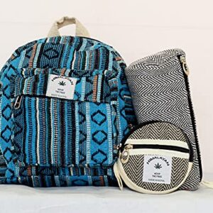 Generic Eco Friendly Set Of Mini Backpack + Pen case Coin Purse Hemp University Light Weight For Girl (Blue), Small
