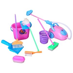 e-ting miniature mop dust pan, brush, broom, bucket doll housework cleaning supplies tools set dollhouse furniture decoration accessories for 7-11.5 inch dolls accessories