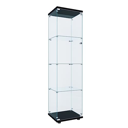 FLYMUHJIA Curio Cabinet Glass Display Case for Collectibles with Door, 4 Display Shelves Showcase, 64.2”Hx16.9''Lx 14.6''W Black