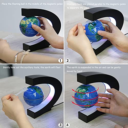 Gifts for Men, Graduation Gifts for Him, Birthday Gifts for Kids, REHAVE Magnetic Levitation Floating World Map Globe with C Shape Base, LED Light Lamp - Gifts for Boss, Boyfriend, Fathers Day Gifts