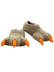 jurassic world kids dinosaur 3-d claw feet plush slippers (2-3 m us little kid, light brown)