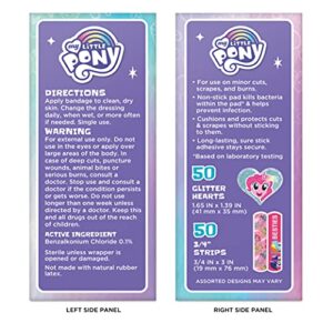 My Little Pony Kids Glitter Bandages, 100 ct Assorted Shapes & Sizes | Wear Like Stickers, Adhesive Bandages for Minor Cuts, Scrapes, Burns. Easter Basket Stuffers for Kids & Toddlers