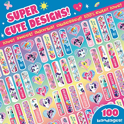 My Little Pony Kids Glitter Bandages, 100 ct Assorted Shapes & Sizes | Wear Like Stickers, Adhesive Bandages for Minor Cuts, Scrapes, Burns. Easter Basket Stuffers for Kids & Toddlers