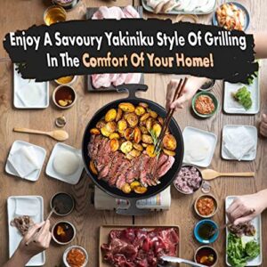 TRUMDAKE Cast Iron Japanese mini hibachi grill individual Tabletop Portable Grill camping cooking Yakiniku grill skillets BBQ Alcohol Stove Roasting grill （7" Diameter）